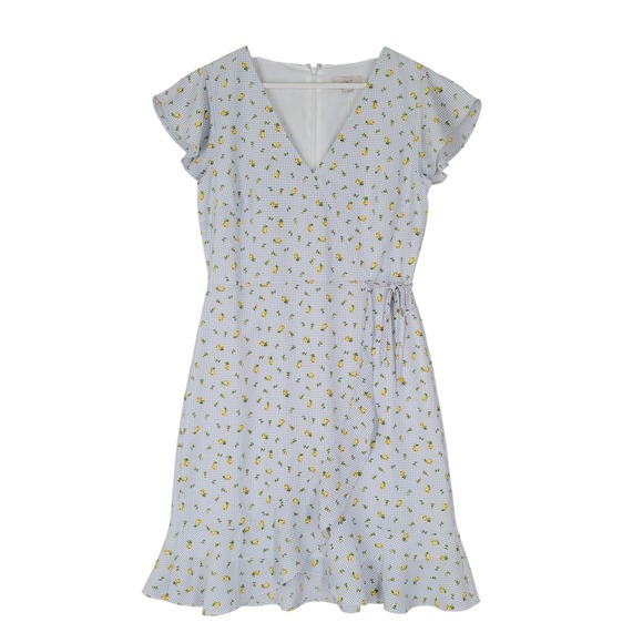LOFT Outlet Dresses & Skirts - LOFT Wrap Dress Womens 0 Blue Gingham Yellow Floral Flutter Sleeve Ruffle NEW